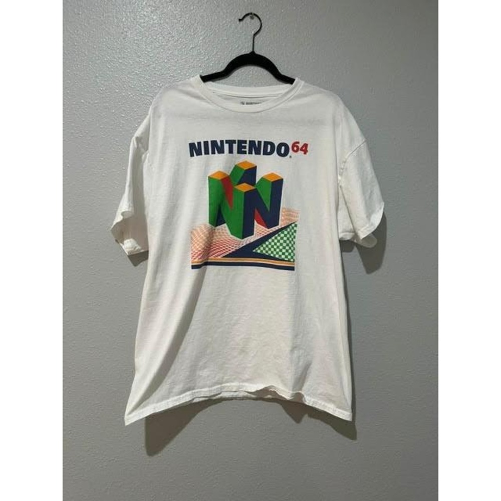 Nintendo 64 N64 Logo Graphic T-Shirt Mens XL White Retro Gaming Short Sleeve Tee